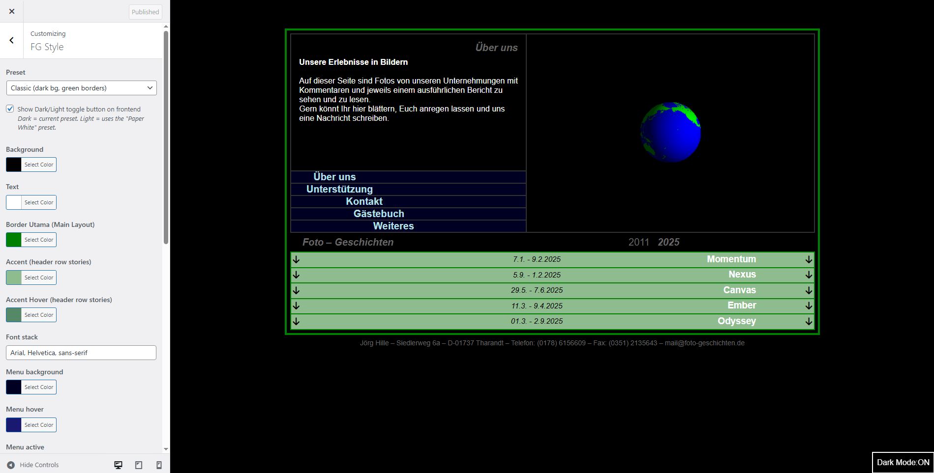 Customizer – Presets & Menüzustände
