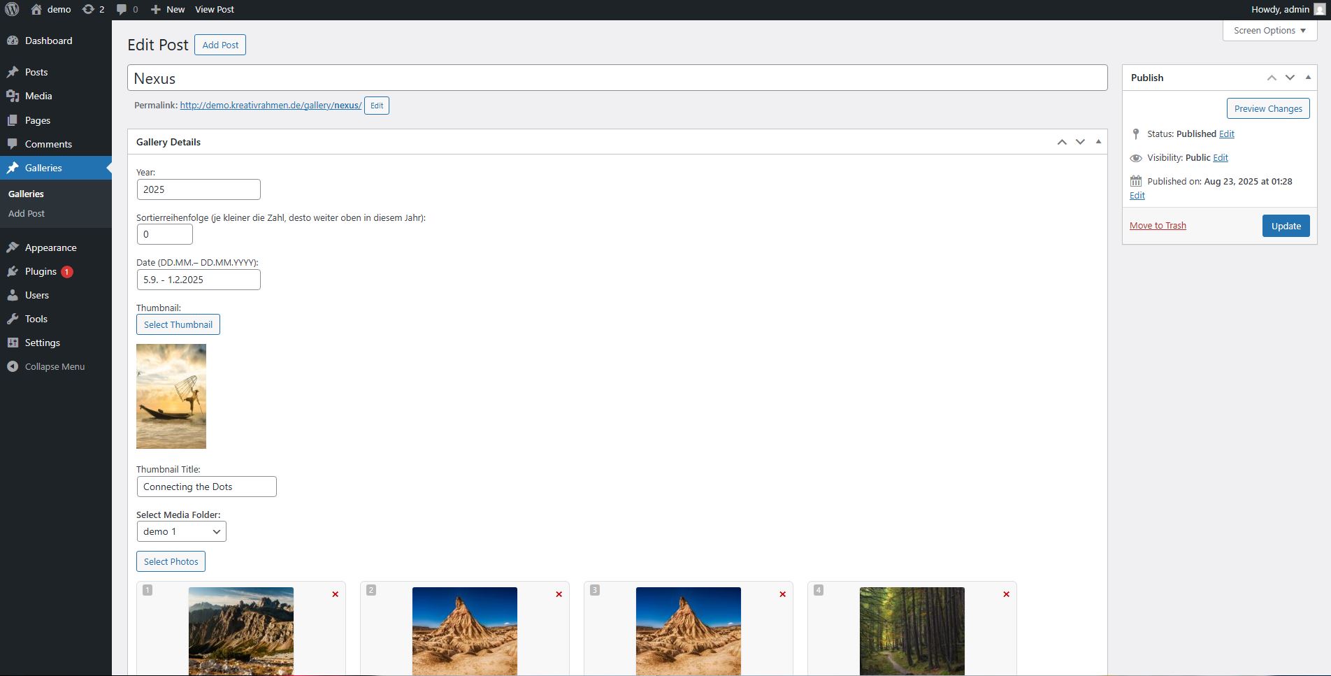 Galerie-Editor – Bilder & Reihenfolge